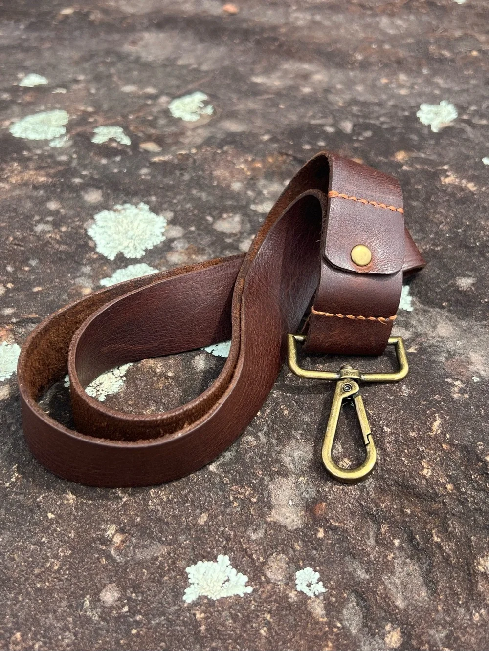Handcrafted Brown Leather Lanyard Antique Bronze, Leather Key & Badge Holder 21”